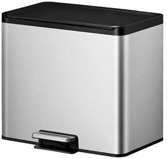PROREGAL Rechteckiger Treteimer aus gebürstetem Edelstahl mit Soft-Close & Stay-Open Deckel | 20+9 Liter, HxBxT 41,1x46,2x38,8cm | Silber