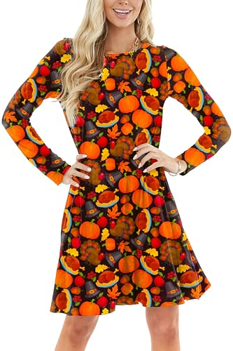 Deerose Frauen Halloween Print Kleid Lustiges Kostüm Outfit mit Taschen, T | Türkei Schwarz, Klein