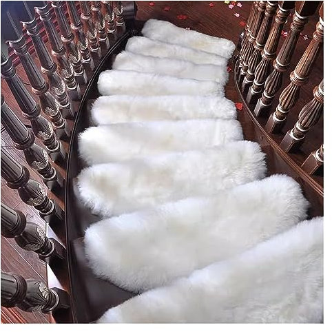 Stufenmatten Kunstfell Weicher Treppenmatten,Rutschfeste Treppenstufen Matten Selbstklebend Treppen-Teppich für Holzstufen,Waschbarer Treppenteppich Stufenschutz Treppenschoner für Kinder Ältere ( Col