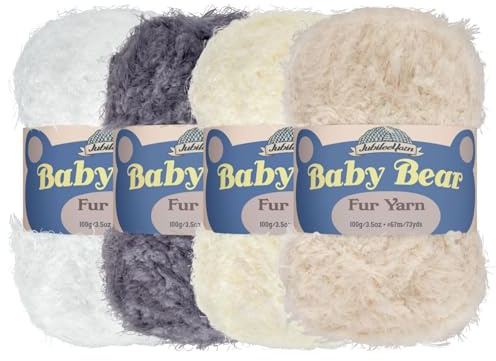 JubileeYarn Baby Bear Yarn - Chunky Polyester Fur - 100g/Skein - Shades of White - 4 Skeins