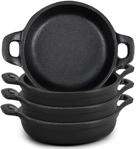 Ziliny Cast Iron Skillet 5 x 1.2'' Mini Round Pans Small Ramekin Black Casserole Dish Cookware Oven Safe Skillets for Home Indoor Picnic Kitchen(4 Pcs) (JNE-Ziliny-223)