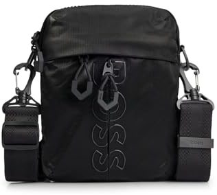 BOSS Herren Bryant Crossbody Umhängetasche aus beschichtetem Velours mit Outline-Logo Schwarz Stck