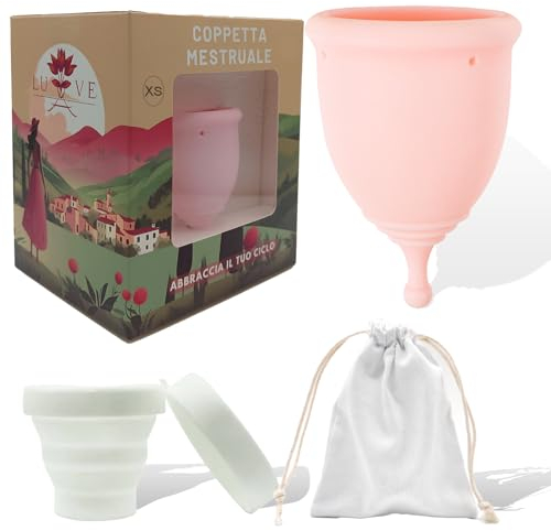 LuVè Coppetta Mestruale Sterilizzabile con Sterilizzatore Microonde, Include un Borsa in Corda di Cotone per Hygine della Coppette Mestruali (XS)