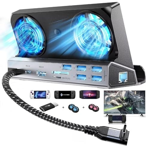 YCE Freve di raffreddamento 13 in 1 Steam Deck Docking Station with HDMI 2.0,5 USB Ports,1000Mbps,SD/TF Slot,Type C 100W PD, 40Gbps Adapter for Steam Deck/Rog Ally/Switch/Legion Go