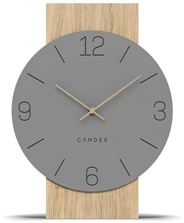 Cander Berlin MNU 2630 C Wanduhr lautlos 41 cm ohne Ticken Wohnzimmer Küche Holzfurnier Vintage grau Holzzeiger modern