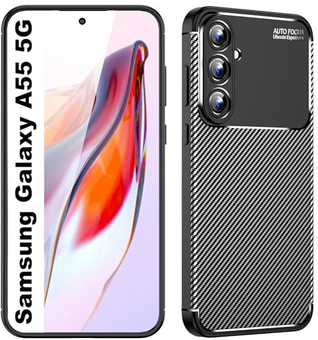 Lemxiee Funda para Samsung Galaxy A55 5G Cover,Ultrafino Ultraligero Antideslizante Silicona Flexible + Fibra de Carbono Case para Samsung Galaxy A55 5G Funda