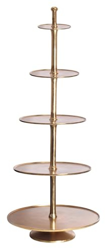 Etagere Abstract 150cm - Gold - Metall-Aluminium handgefertigtes Unikat | Massivholz, Vintage-Look, fünf Etagen, dekorative Arrangements, festliche Akzente, hohe Belastbarkeit, stilvoller Hingucker