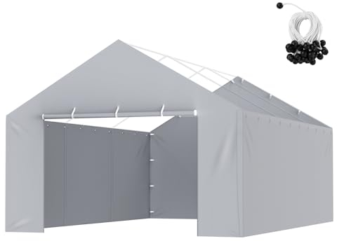 VEVOR Toile d'auvent de rechange pour abri de voiture, 6,1x4 m, bâche de garage paroi latérale, imperméable protégée contre UV, installation facile élastiques à billes, gris (haut et cadre non inclus)