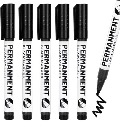 Acrylstifte Schwarz, 5-Stück Permanent Marker Schwarz und Schnell Trocknender Lackstift Schwarz Wasserfest für Steine, Felsmalerei, Keramik, Glas, Holz, Stoff, Metall, Leinwand