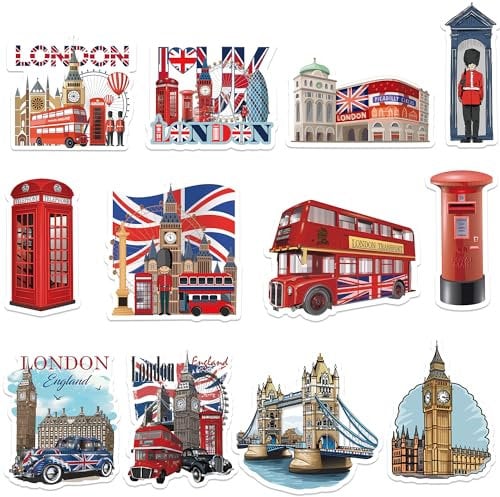 Imanes de nevera con iconos de Londres, juego de 12 diseños de construcción británica, autobús de doble cubierta, caja de teléfono roja, puente de la torre, recuerdos de coche de Inglaterra, imanes de