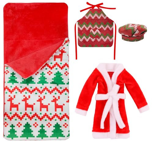 SPERMUOY Wichtel Kleidung Miniatur 4 Stück Weihnachtselfen Puppenkleidung Wichtel Puppe Kostüm Zubehör Wichtel Puppenzubehör Weihnachtselfen Kleidung Kleider für Wichtel Kleidung