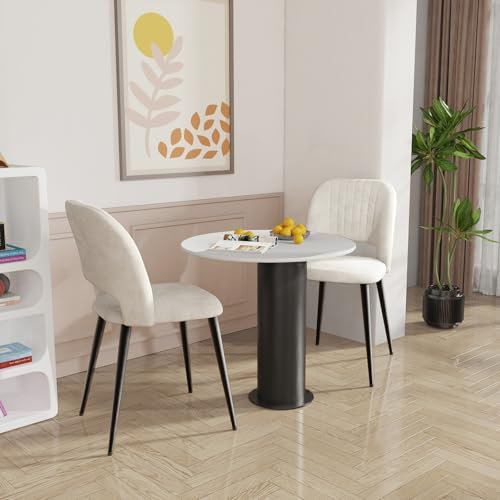 ARunThLana Lot de 2 Chaises de Salle à Manger en Velours, avec Dossier, Chaise de Cuisine, avec Pieds en Métal Noir, Chaise Relax, pour Salon, Chambre, Salle à Manger, Beige