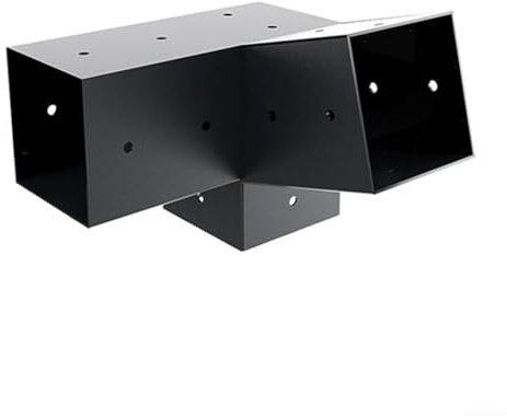 Kit di staffe per pergola in acciaio, kit di staffe per pergola a tetto inclinato, staffa di estensione ad angolo destro a 3 vie con base per pali in legno 4x4 (A)