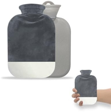 Miniature Bouillotte Chaude avec Housse, Couvercle Amovible, Couvercle de Bouteille Lavable, sac d’eau chaude pour Compresse Chaude et Froide, Chaud et Confortable (Dark Gray, 500ML)
