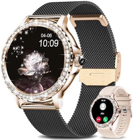Smartwatch Damen Herren, 1.3 Zoll Smart Watch Kompatibel iOS Android Handy, IP68 Wasserdichte Smartwatch mit Telefonfunktion Blutdruckmessung SpO2 Pulsuhr Schlafmonitor, Fitness Tracker, Geschenk