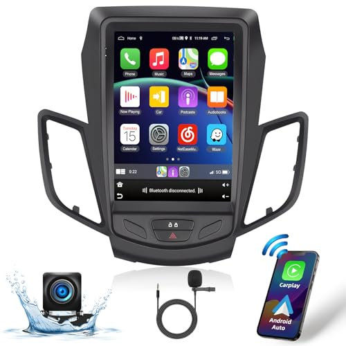 Hikity 2G+64G Radio Pantalla para Ford Fiesta MK7 2009-2016 Inalámbrica Carplay Android Auto, 9.7 Pulgadas Pantalla Android 15 Radio con GPS Bluetooth WiFi EQ FM RDS SWC Mic Cámara Trasera