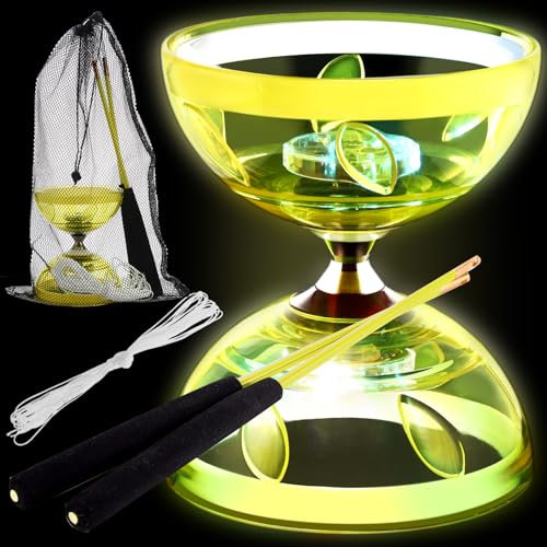 Simgoing L'ensemble de diabolo chinois Yoyo comprend un jouet diabolo LED coloré lumineux avec 2 bâtons de diabolo, 1 corde de diabolo, 1 sac en filet pour s'amuser (bleu)