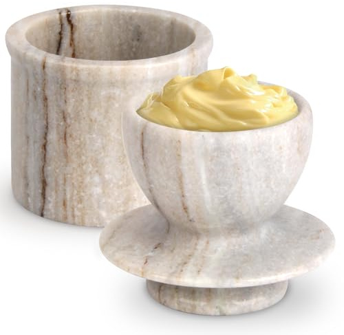 Butter Crock with Lid Marble French Butter Keeper, Viva Jade | for Fresh Spreadable Butter, Leave On Counter, Butter Dish, Home and Kitchen Decor for Countertop