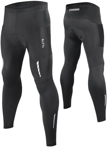 ROTTO Lange Radlerhose Herren Fahrradhose Gepolstert stoßfeste Radhose Elastische Hosen Radfahren mit Taschen