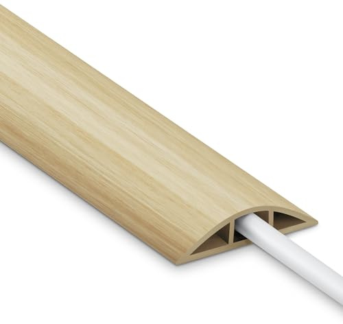 Floor Cord Cover 4FT, White Maple Wood Cord Hider Floor, PVC Cord Protector Floor, Hide Extension Floor Wire Covers for Cords, Organizer Wires Floor Cable Cover, Cable Cavity: 0.47 (W) x 0.24 (H)