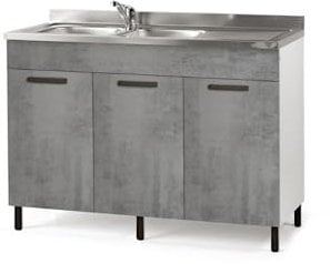 Linea Azzurra Sottolavello 120 Solo Mobile Cucina con 3 Ante in Legno Made in Italy H85xL120xP50 cm Facile da Montare (Vasca a Sinistra, Cemento)