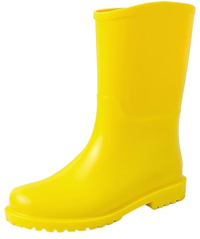 SRTUMEY UK Clearance - Stivali alti da donna, alti al ginocchio, foderati in pelliccia, impermeabili, isolati, Giallo, 38 EU