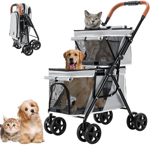 Joyfultails Hundebuggy Faltbar, Hundewagen Haustier Kinderwagen Hundebox Klappbar, Haustiere Buggy Geeignet für kleine Hunde und Katzen unter 20 kg (Grau)