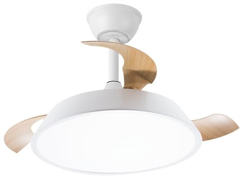 DUPI Ventilador de Techo con Luz Led STYLE | Aspas Retráctiles Ocultas | Motor DC Ultra Silencioso de 25W | 6 Velocidades | Función Verano/Invierno | Mando a Distancia | Plástico | Blanco-Taupe