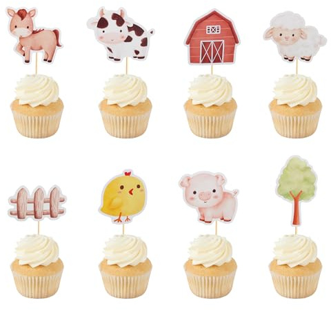 Arthsdite 24Pcs Farm Animal Cupcake Toppers Cute Farm Animals Birthday Cupcake Toppers Picks for Farm Animal Theme Baby Shower Barnyard Birthday Party Supplies Decoration