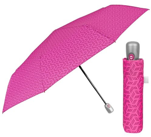 PERLETTI Ombrello Pieghevole Donna Antivento - Ombrellino Leggero Compatto Portatile da Borsa Viaggio - Apertura e Chiusura Automatica - Ombrello Mini Resistente - Diametro 98 cm (Geometrico Fucsia)