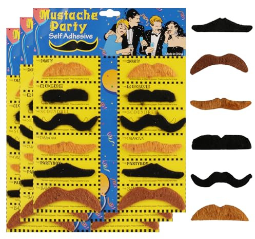 36STK Schnurrbart zum Ankleben, Fake Schnauzer zum Ankleben | Schnurrbart Selbstklebend Bärte, Neuartige Falscher Party Bart Oberlippenbart für Herren Frauen Fasching Karneval Geburtstag