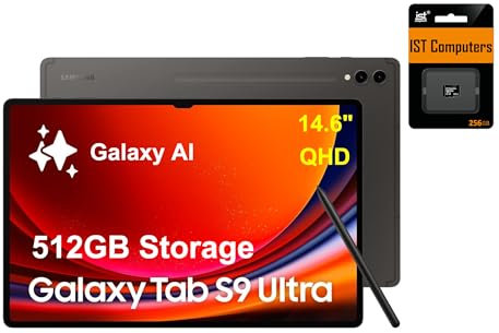 Samsung Galaxy Tab S9 Ultra FE+ Plus AI Android Tablet (14.6 QHD Touchscreen 120Hz, 12GB RAM, 512GB Storage, 16-Hr Long Battery Life, S Pen, 2 Front + 2 Rear Cameras, Lightweight Durable), SM-X910