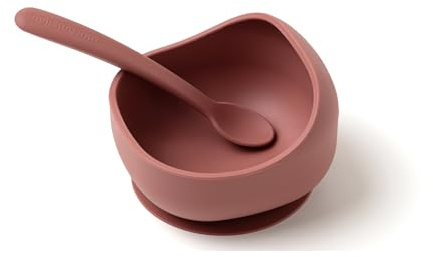Muchmellow - Set Repas Bébé Silicone 2 Pièces, Bol avec Ventouse Antichute, Cuillère Ergonomique, Sans Plastique, BPA Free, Made in Italy (rouge)