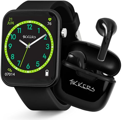 Tikkers Smart Series 13 - Black Silicone Strap Smart Watch & Earbuds Set TKS13-0032-SET
