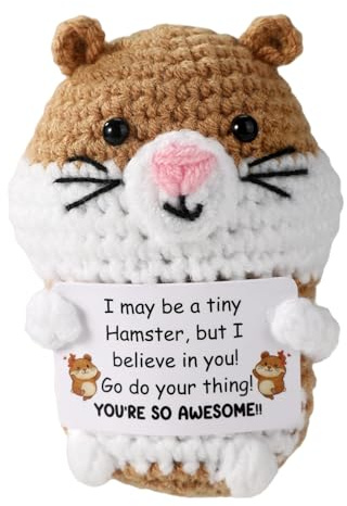 TOYMIS Positiver Hamster, Entzückendes Emotionales Spielzeug mit Ermutigender Karte Anreiztiere Häkeln Kreativer Gestrickter Hamster für Freunde und Familie (Stil 3)