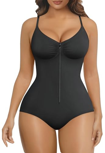 SHAPERX Shapewear Damen Bauchweg mit Reißverschluss, Miederbody Stark Formend Body Shaper mit Slip, Figurformender Body zur Taillenformung für eine schlanke Silhouette