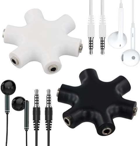 Ziyonix 2 Piezas Divisor Jack 3.5 mm, Divisor de Auriculares con 5 Salidas Splitter de Auriculares Tomas de Audio para Reproductor de Mp3 Teléfono Computadora Televisión (Negro+Blanco)