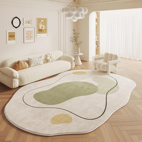 RBQIZVW Grau Weiß Grün Teppich Wohnzimmer Kurzflor 80x160 cm, Schlafzimmerteppich Waschbar rutschfest Teppiche Weich Moderner Abstraktem Teppich Kinderzimmer für Büro Dekor Teppiche Esszimme