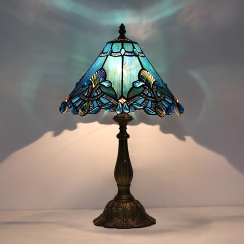 TFNTCYG Tiffany Table Lamp,Blue Victorian lamp,12x12x19 Inche Stained Glass Lamp,Vintage Bedside Light.(Baroque)