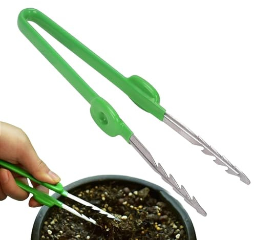 Jlobnyiun Pince à épiler à long manche – Pince à épiler longue avec pointes incurvées et dentelées, pinces de précision droites et incurvées, parfaites pour le jardin, la cuisine, l'intérieur et