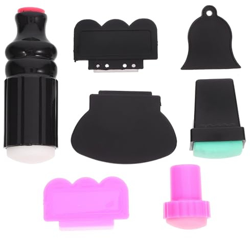 OKUMEYR 7pcs Nail Art Stamping Tool Kit with Plastic Stamper and Scraper for Professional Salon and Home Use, for Do it Yourself Nail Art Decoration and Manicure