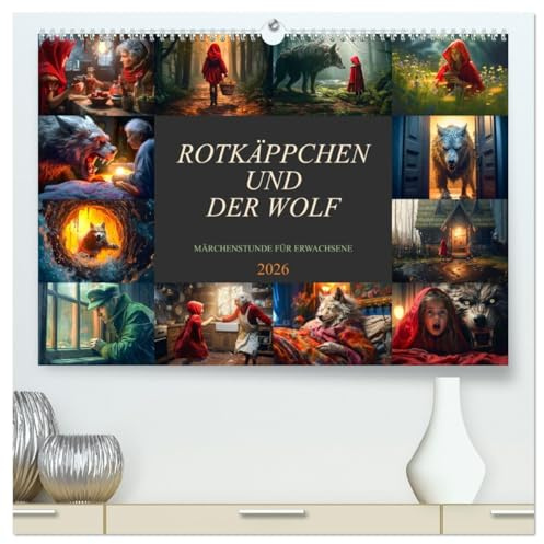 Rotkäppchen und der Wolf (hochwertiger Premium Wandkalender 2026 DIN A2 quer), Kunstdruck in Hochglanz: Farbenfrohe märchenhafte Bilder Monat für ... ganze Jahr hindurch. (CALVENDO Wissenschaft)