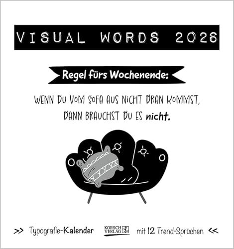 Visual Words Black 2026: Aufstellbarer Typo-Art Postkartenkalender. Jeden Monat ein neuer Spruch. Hochwertiger Tischkalender. Mit 12 Postkarten.