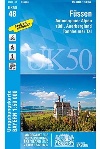 UK50-48 Füssen: Ammergauer Alpen, südl. Auerbergland, Tannheimer Tal, Neuschwanstein, Hohenschwangau, Nesselwang, Roßhaupten, Steingaden, Halblech, ... Karte Freizeitkarte Wanderkarte)