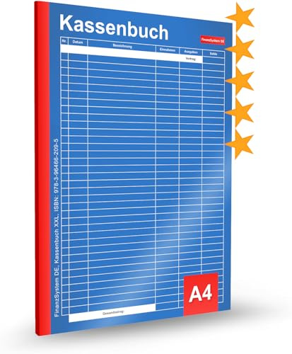Kassenbuch A4 (FinanzSystem DE): XXL Edition, 5.000+ Einträge, Steuerkonform, Ohne USt., 1 Stk.
