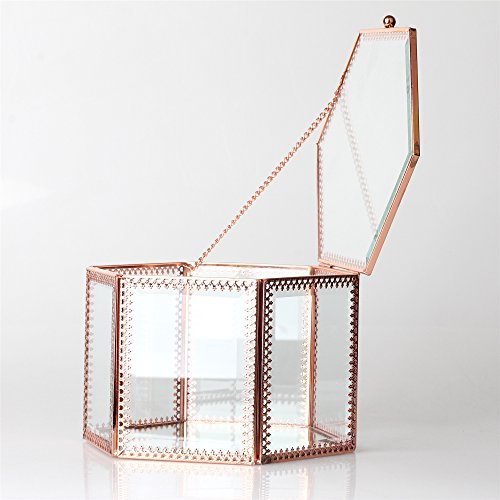 NCYP Boîte à bijoux hexagonale en verre et laiton, prismes de table, organiseur de bijoux avec couvercle supérieur à charnière, boîte en verre uniquement