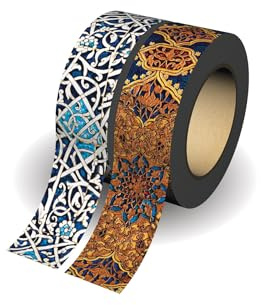 Granada Turquoise/Safavid Indigo (Mixed Pack) Washi Tape: Two Iconic Paperblanks designs per set, Metallic foil pattern, 15mm wide x 10 metres long (Paperblanks Washi Tape)