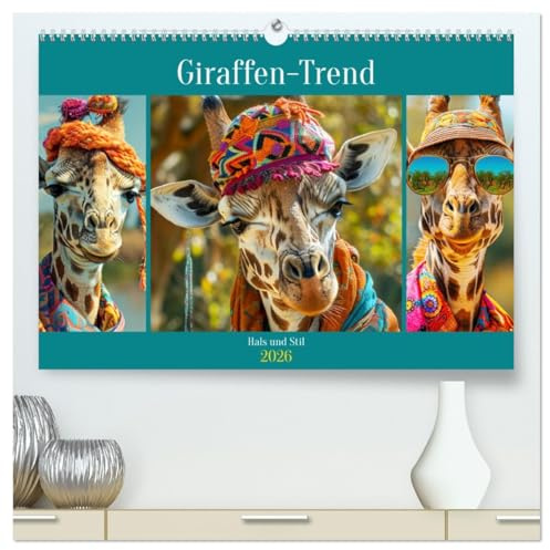 Giraffen-Trend. Hals und Stil (hochwertiger Premium Wandkalender 2026 DIN A2 quer), Kunstdruck in Hochglanz: Wilde Modeabenteuer in der Savanne (CALVENDO Tiere)