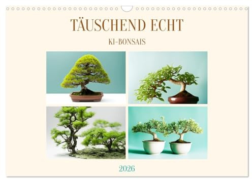 Täuschend echt KI-Bonsais (Wandkalender 2026 DIN A3 quer), CALVENDO Monatskalender: Bonsaibäume stellen ursprünglich eine japanische Philosophie und Kunstform dar. (CALVENDO Natur)