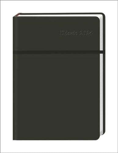 Diario Wochen-Kalenderbuch A6. Schwarzer Terminkalender 2024. Buch-Kalender mit Lesebändchen und Gummiband. Taschenkalender zum Planen von Terminen.